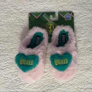 Wicked Kids Slippers Fuzzy Pink and Green  11 12